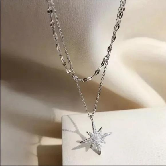 STAR 925 STERLING SILVER DOUBLE LAYERED NECKLACE, NICE NECKLACE, CUTE NECKLACE - Picture 2 of 3